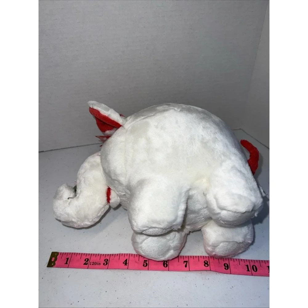 Vintage Walmart Plush White Elephant Red Polka Dot Bow Valentines Flower 10